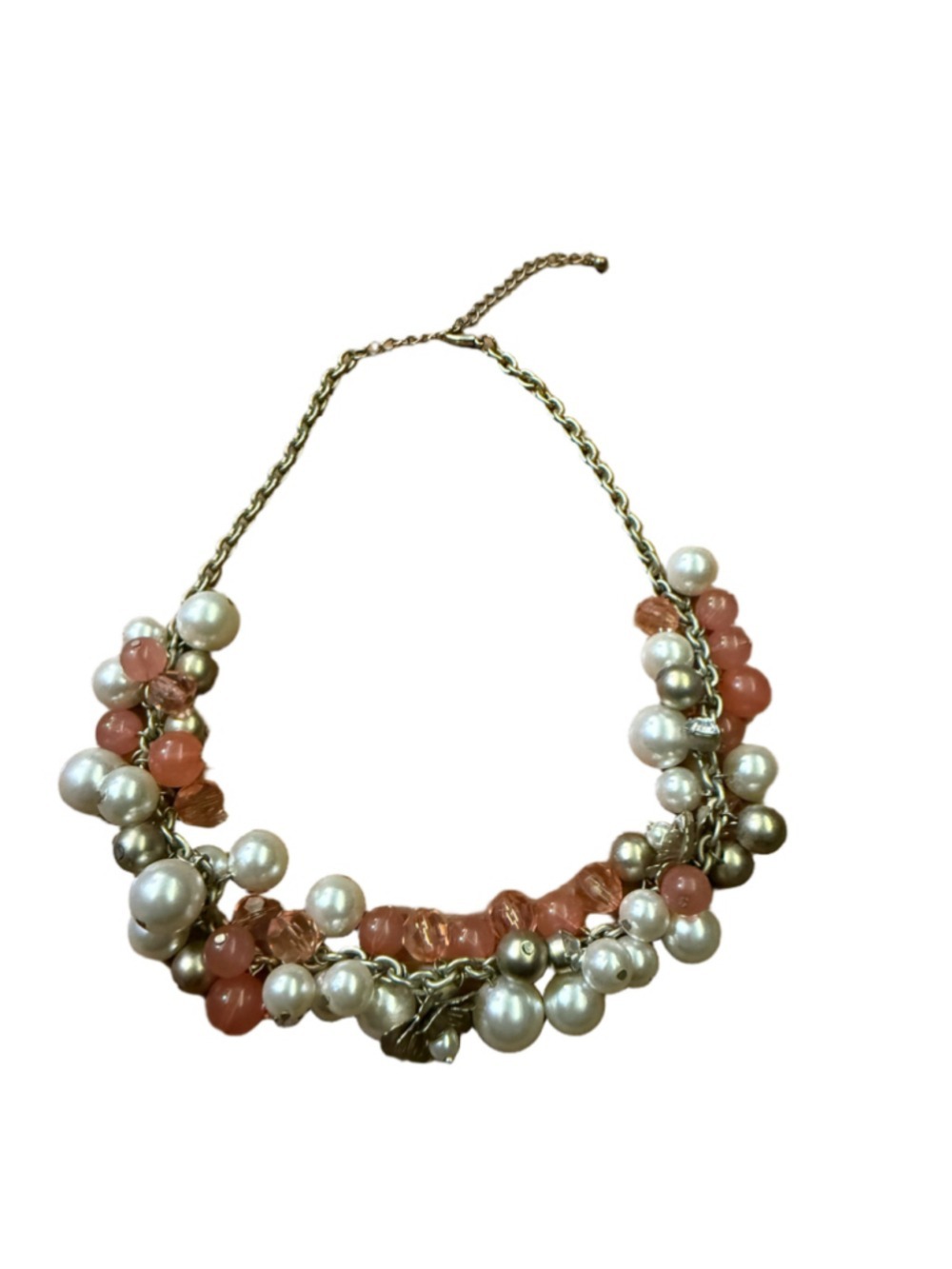 Gold and Pink Beaded Floral Bauble Necklace
